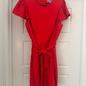 ANTONIO MELANI Vibrant Red Tie-Waist Midi Dress with Flutter Sleeves